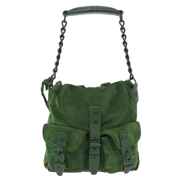 BALENCIAGA Chain Hand Bag Suede Green Auth 196979