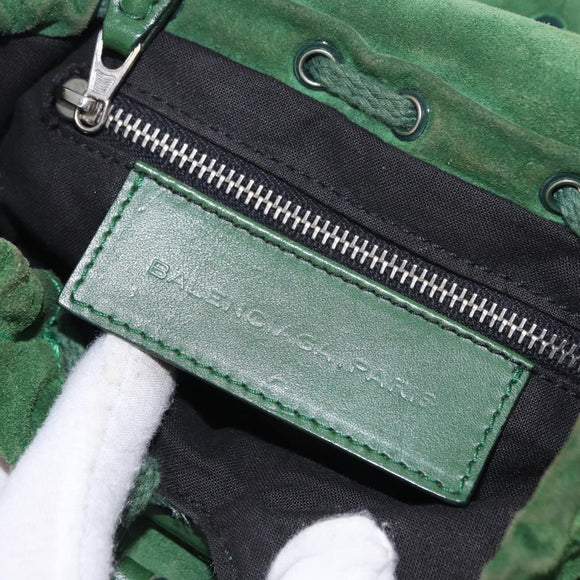 BALENCIAGA Chain Hand Bag Suede Green Auth 196979