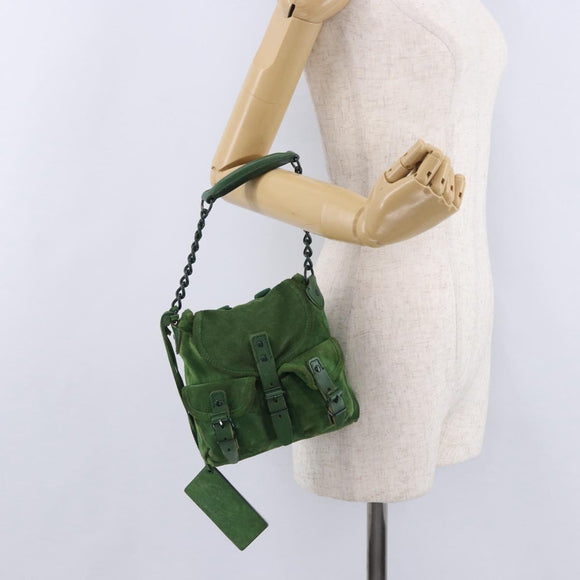 BALENCIAGA Chain Hand Bag Suede Green Auth 196979