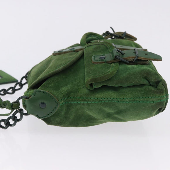 BALENCIAGA Chain Hand Bag Suede Green Auth 196979