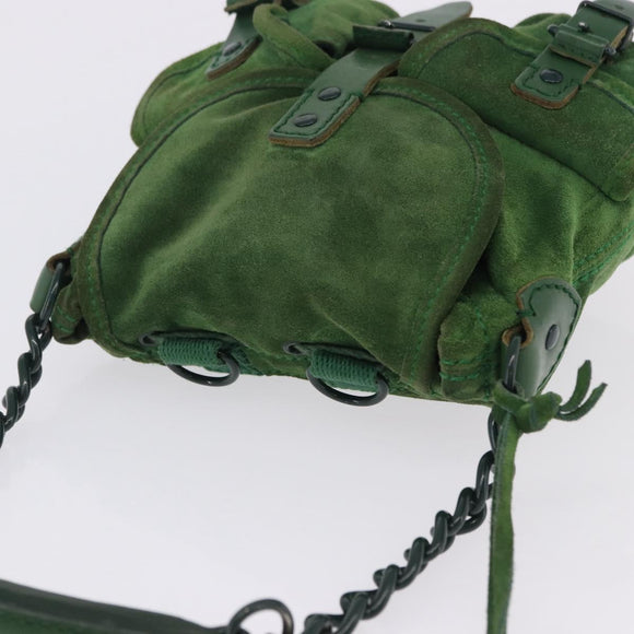 BALENCIAGA Chain Hand Bag Suede Green Auth 196979