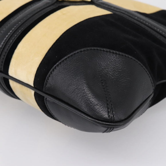 GUCCI Interlocking G Shoulder Bag Velor Black Gold 115568 Auth 196980V