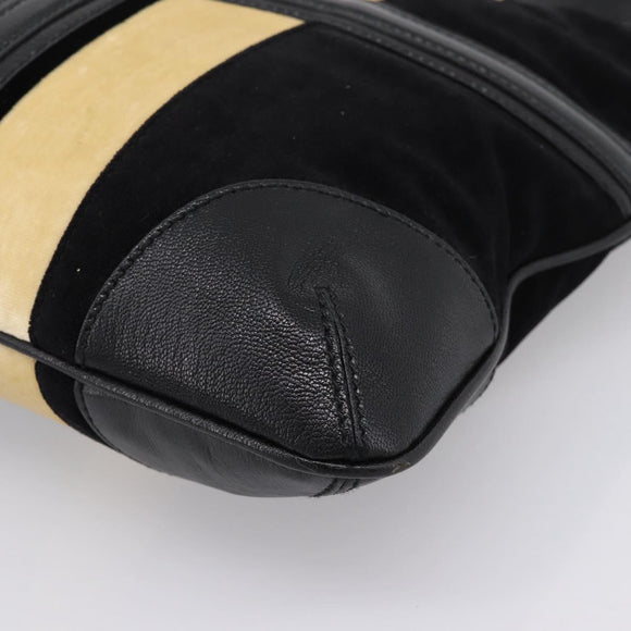 GUCCI Interlocking G Shoulder Bag Velor Black Gold 115568 Auth 196980V