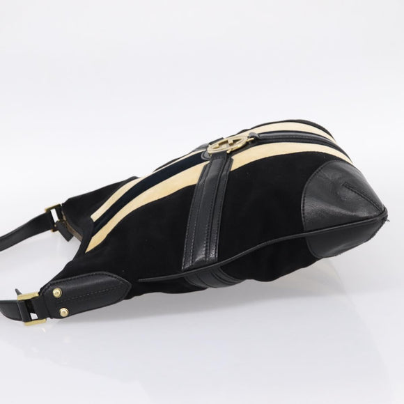 GUCCI Interlocking G Shoulder Bag Velor Black Gold 115568 Auth 196980V