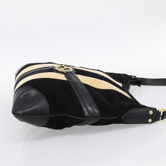 GUCCI Interlocking G Shoulder Bag Velor Black Gold 115568 Auth 196980V