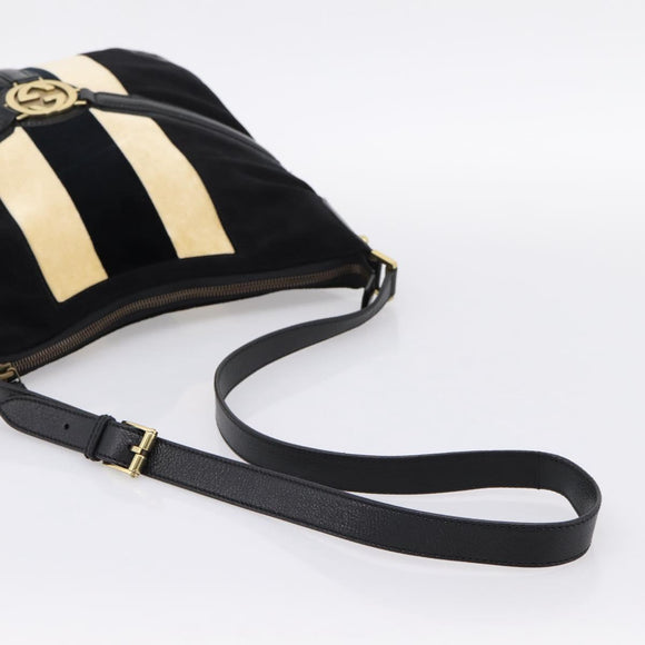 GUCCI Interlocking G Shoulder Bag Velor Black Gold 115568 Auth 196980V