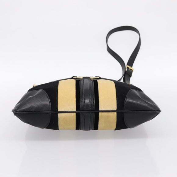 GUCCI Interlocking G Shoulder Bag Velor Black Gold 115568 Auth 196980V