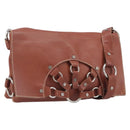 CELINE Shoulder Bag Leather Brown Silver Auth 196983-1