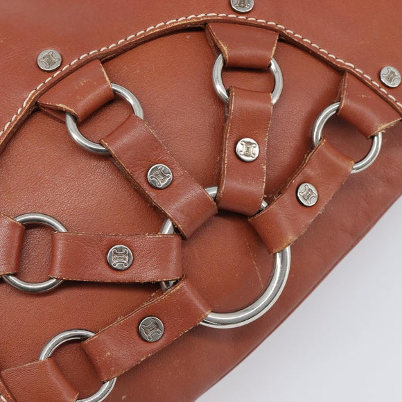 CELINE Shoulder Bag Leather Brown Silver Auth 196983