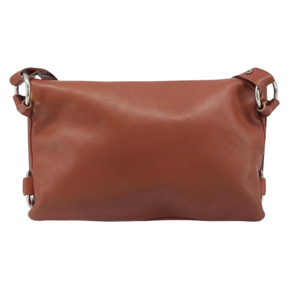 CELINE Shoulder Bag Leather Brown Silver Auth 196983