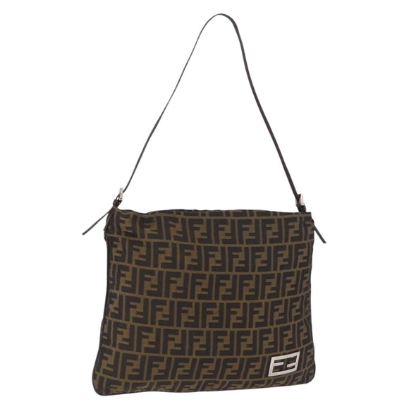 FENDI Zucca Canvas Mamma Baguette Shoulder Bag Brown Black Auth 196984
