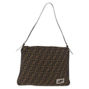 FENDI Zucca Canvas Mamma Baguette Shoulder Bag Brown Black Auth 196984-13