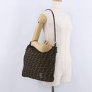 FENDI Zucca Canvas Mamma Baguette Shoulder Bag Brown Black Auth 196984-24