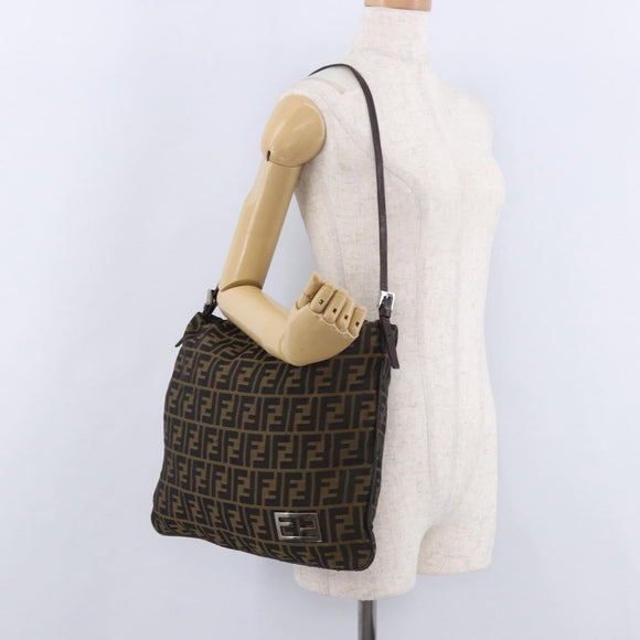FENDI Zucca Canvas Mamma Baguette Shoulder Bag Brown Black Auth 196984