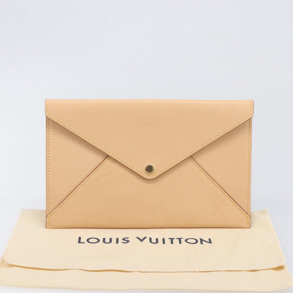 LOUIS VUITTON Nomad leather Clutch Bag Beige LV Auth 196985V