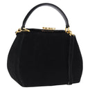 Salvatore Ferragamo Gancini Shoulder Bag Suede 2way Black Gold Auth 196987-1