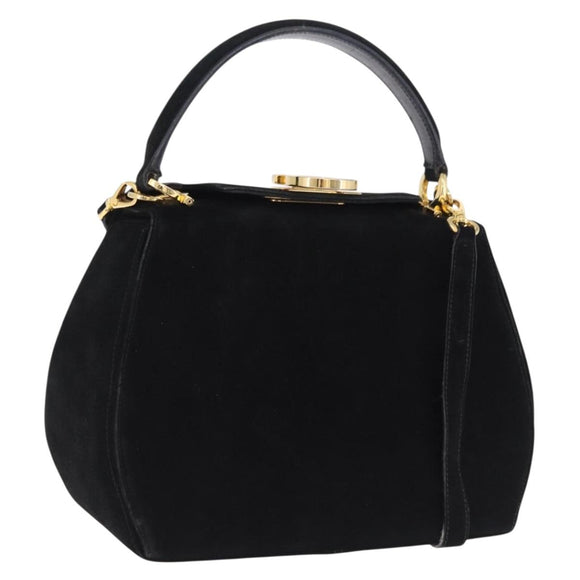 Salvatore Ferragamo Gancini Shoulder Bag Suede 2way Black Gold Auth 196987