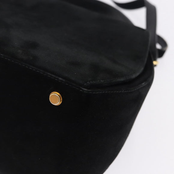Salvatore Ferragamo Gancini Shoulder Bag Suede 2way Black Gold Auth 196987