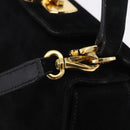 Salvatore Ferragamo Gancini Shoulder Bag Suede 2way Black Gold Auth 196987-20