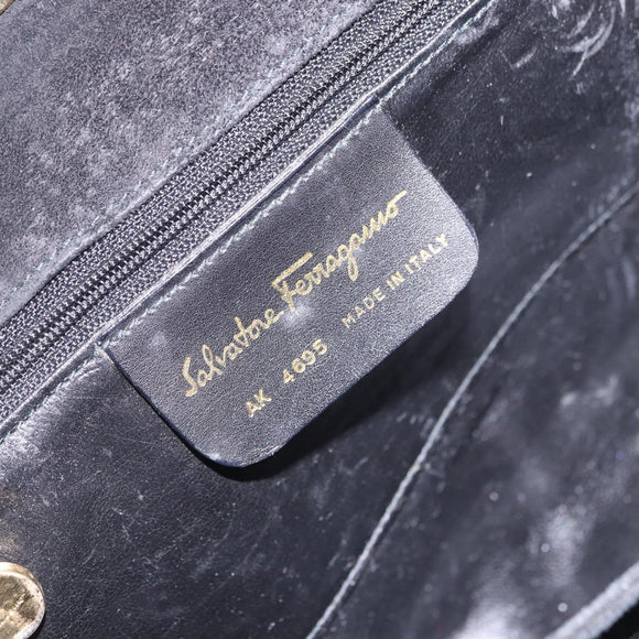 Salvatore Ferragamo Gancini Shoulder Bag Suede 2way Black Gold Auth 196987