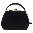 Salvatore Ferragamo Gancini Shoulder Bag Suede 2way Black Gold Auth 196987-2