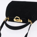 Salvatore Ferragamo Gancini Shoulder Bag Suede 2way Black Gold Auth 196987-6
