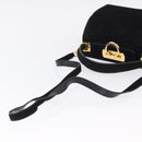 Salvatore Ferragamo Gancini Shoulder Bag Suede 2way Black Gold Auth 196987-8