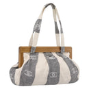 CHANEL Tote Bag Canvas Gray Gold CC Auth 196989V-1