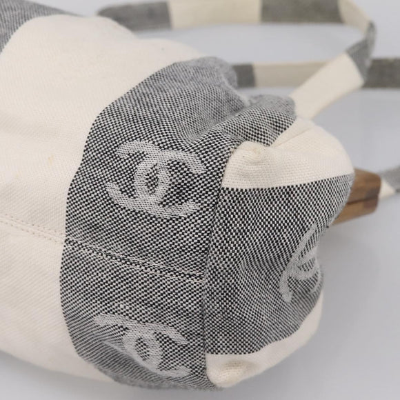 CHANEL Tote Bag Canvas Gray Gold CC Auth 196989V
