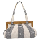 CHANEL Tote Bag Canvas Gray Gold CC Auth 196989V-13