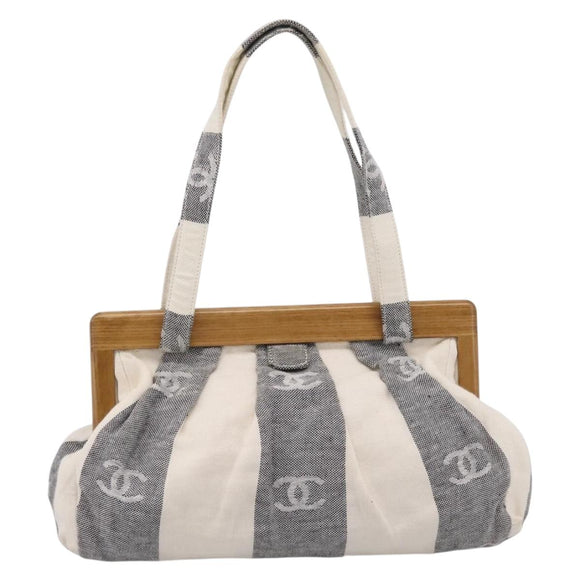 CHANEL Tote Bag Canvas Gray Gold CC Auth 196989V