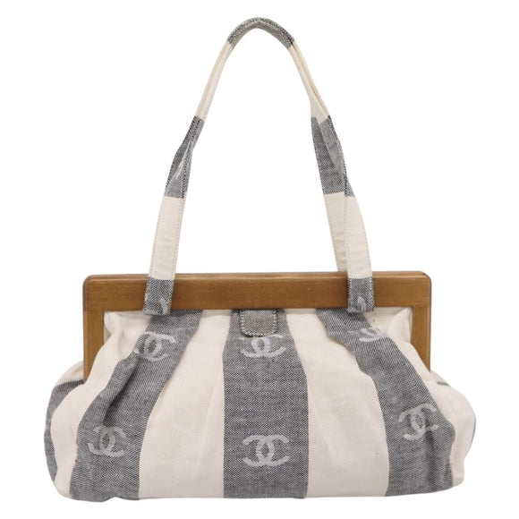 CHANEL Tote Bag Canvas Gray Gold CC Auth 196989V
