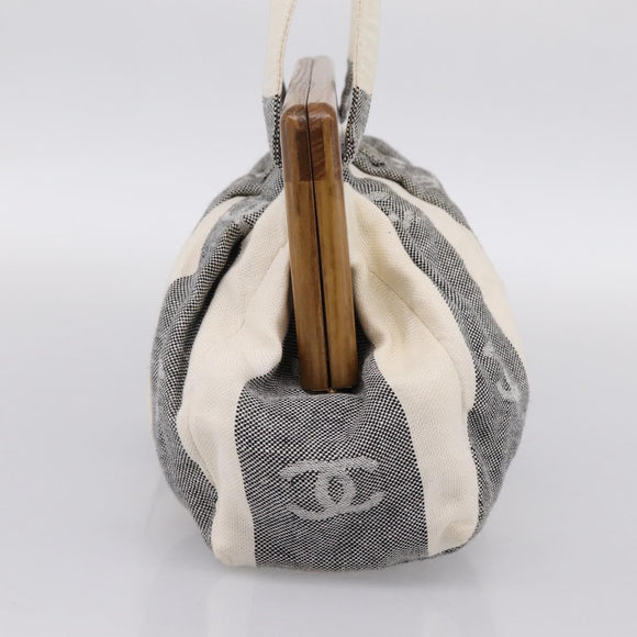 CHANEL Tote Bag Canvas Gray Gold CC Auth 196989V