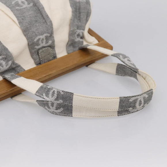 CHANEL Tote Bag Canvas Gray Gold CC Auth 196989V