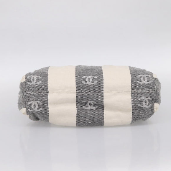 CHANEL Tote Bag Canvas Gray Gold CC Auth 196989V