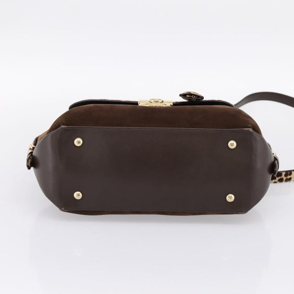 Salvatore Ferragamo Gancini Hand Bag Harako leather 2way Brown Gold Auth 197007A