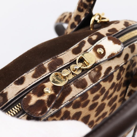 Salvatore Ferragamo Gancini Hand Bag Harako leather 2way Brown Gold Auth 197007A