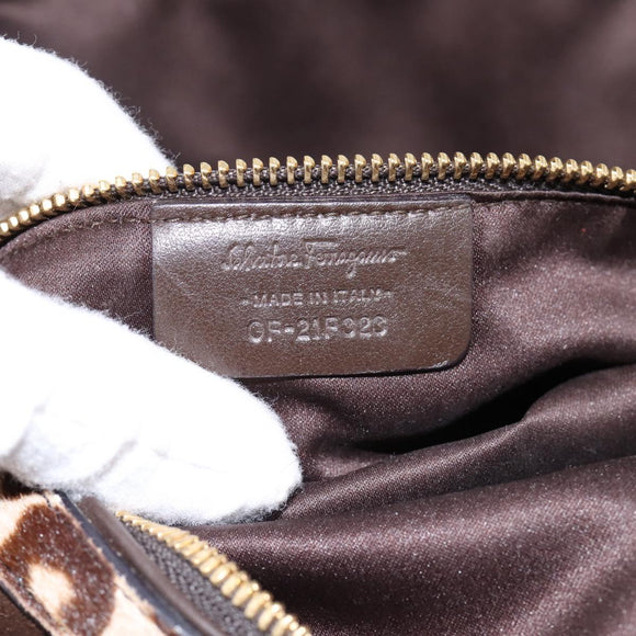 Salvatore Ferragamo Gancini Hand Bag Harako leather 2way Brown Gold Auth 197007A