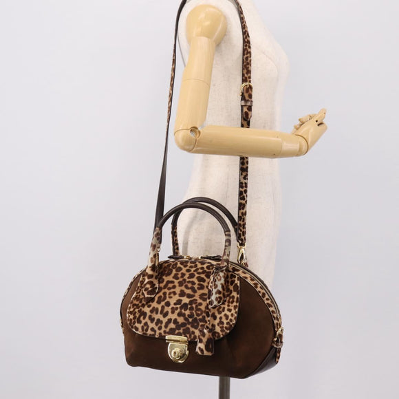 Salvatore Ferragamo Gancini Hand Bag Harako leather 2way Brown Gold Auth 197007A