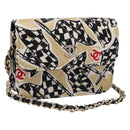 CHANEL Checker Flag Chain Shoulder Bag Canvas Beige Gold CC Auth 197010SAM-1