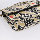 CHANEL Checker Flag Chain Shoulder Bag Canvas Beige Gold CC Auth 197010SAM-14