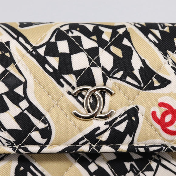CHANEL Checker Flag Chain Shoulder Bag Canvas Beige Gold CC Auth 197010SAM