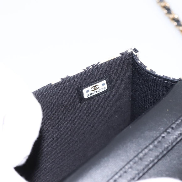 CHANEL Checker Flag Chain Shoulder Bag Canvas Beige Gold CC Auth 197010SAM