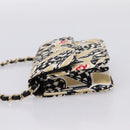 CHANEL Checker Flag Chain Shoulder Bag Canvas Beige Gold CC Auth 197010SAM-3