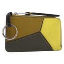 LOEWE Puzzle Card Case Leather Brown Silver Auth 197014A-1