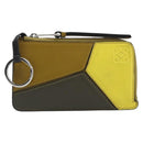 LOEWE Puzzle Card Case Leather Brown Silver Auth 197014A-13