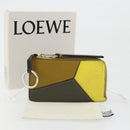 LOEWE Puzzle Card Case Leather Brown Silver Auth 197014A-12