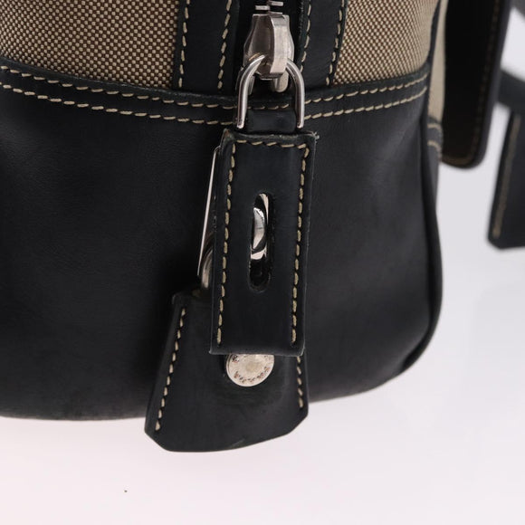 PRADA Tote Bag Canvas Beige Silver Auth 197022A