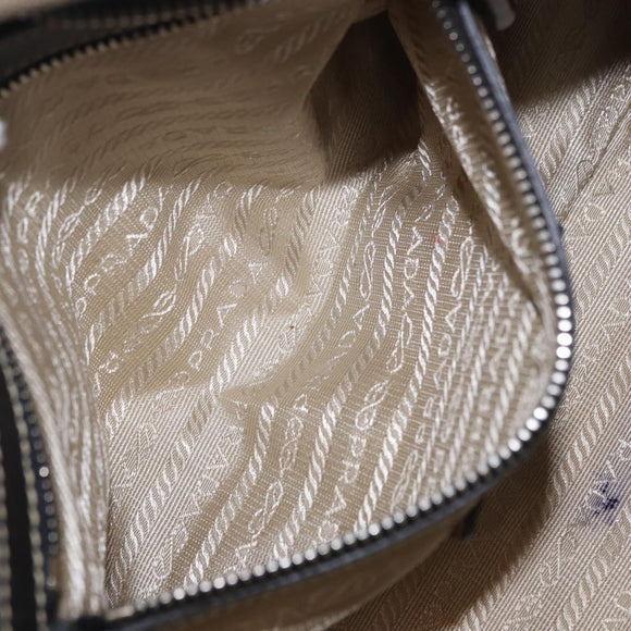 PRADA Tote Bag Canvas Beige Silver Auth 197022A