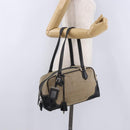 PRADA Tote Bag Canvas Beige Silver Auth 197022A-25